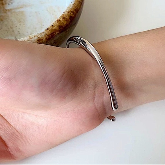 Sterling Silver Irregular Bangle Cuff Bracelet Geometric - Picture 13 of 15